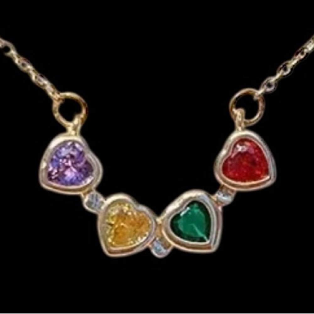 Multicolor Silver Heart Clover Pendant Necklace - Picture 2 of 3